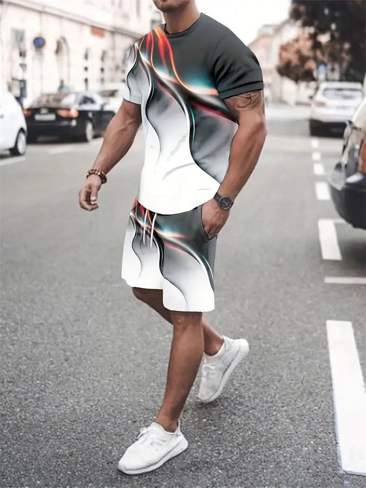 Summer Clothing Styles - Kaus Tekstur Gradien Pria Wanita Setelan