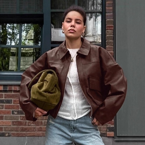 Summer Clothing Old Money - Jaket Kulit Cokelat Gaya Old Money
