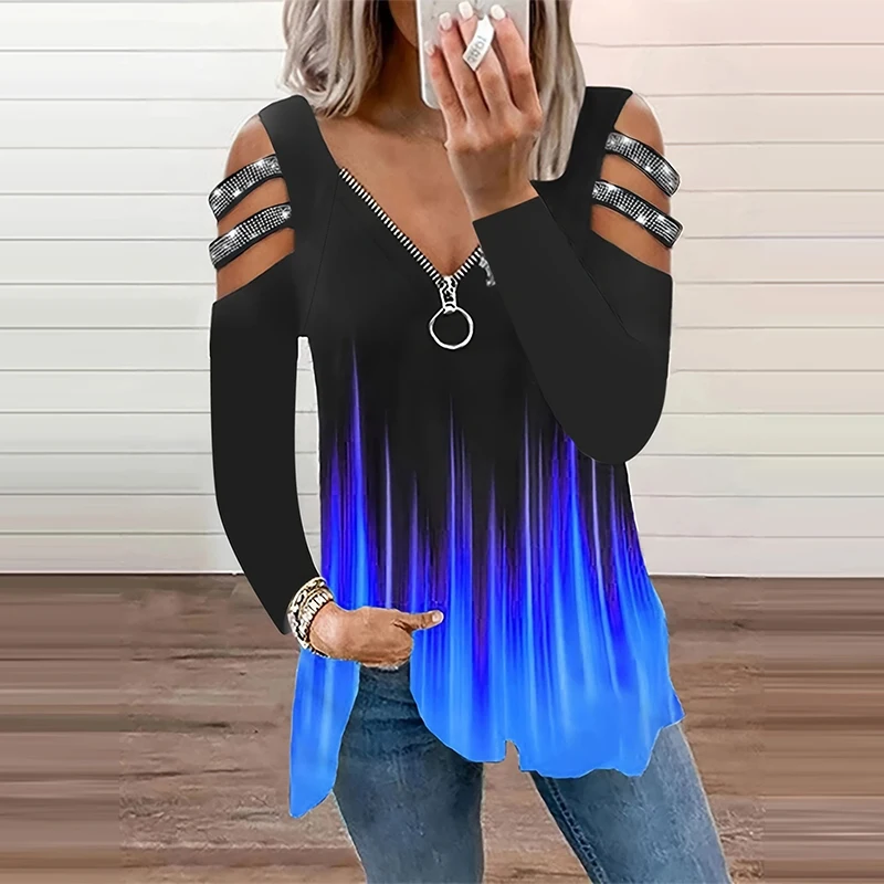 Summer Clothing Drop - Kaus kasual leher V ritsleting wanita,