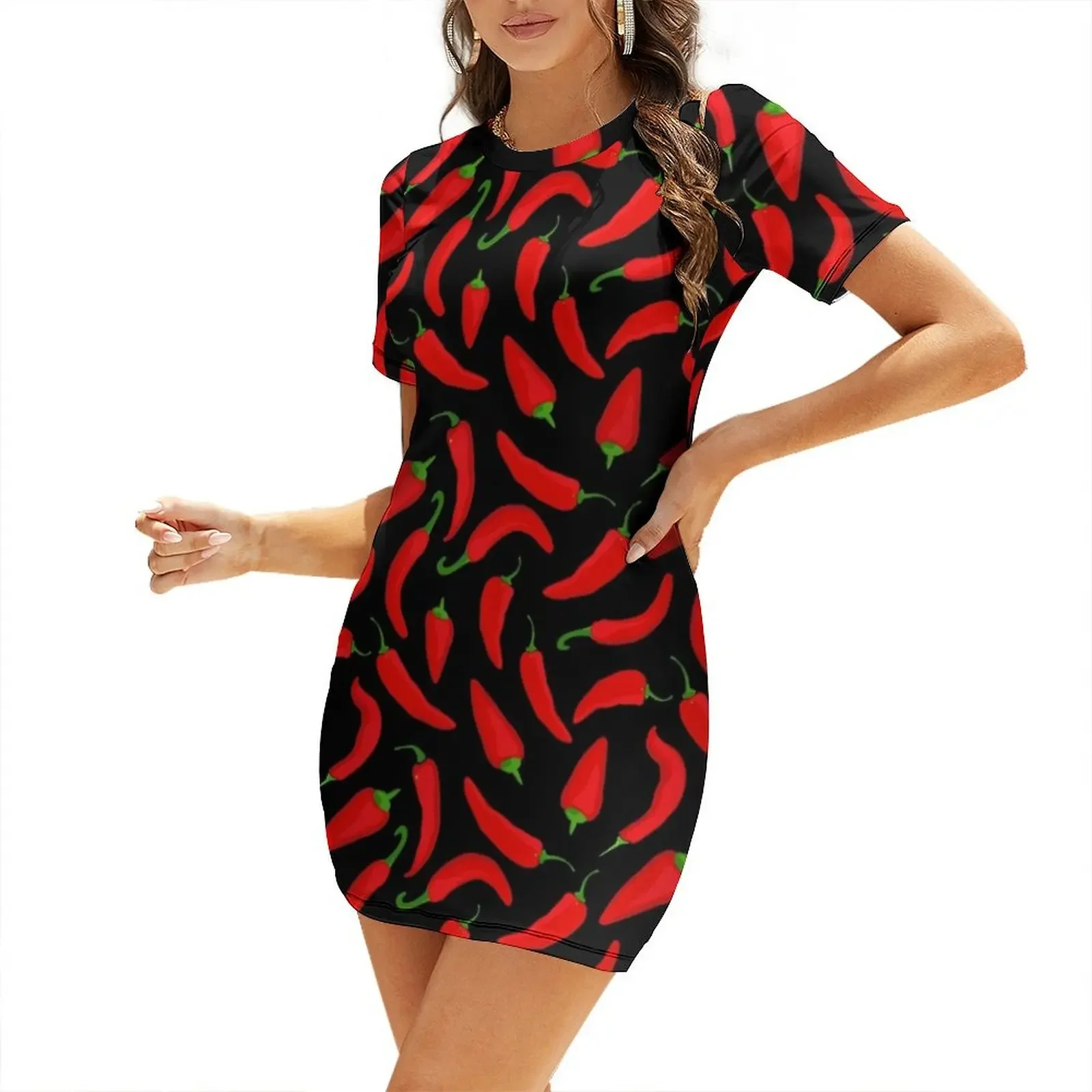 Summer Clothing Online - Motif Cabai Merah pada Gaun Lengan