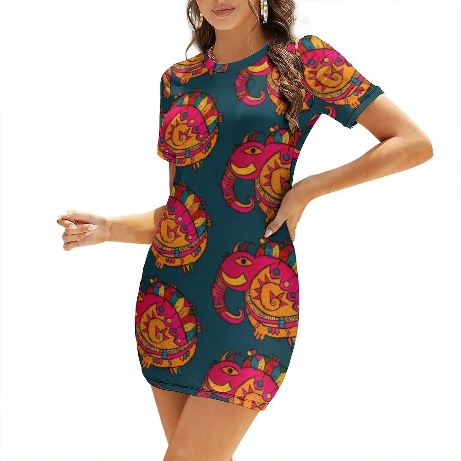 Summer Clothing India - Gaun lengan pendek wanita dengan gambar
