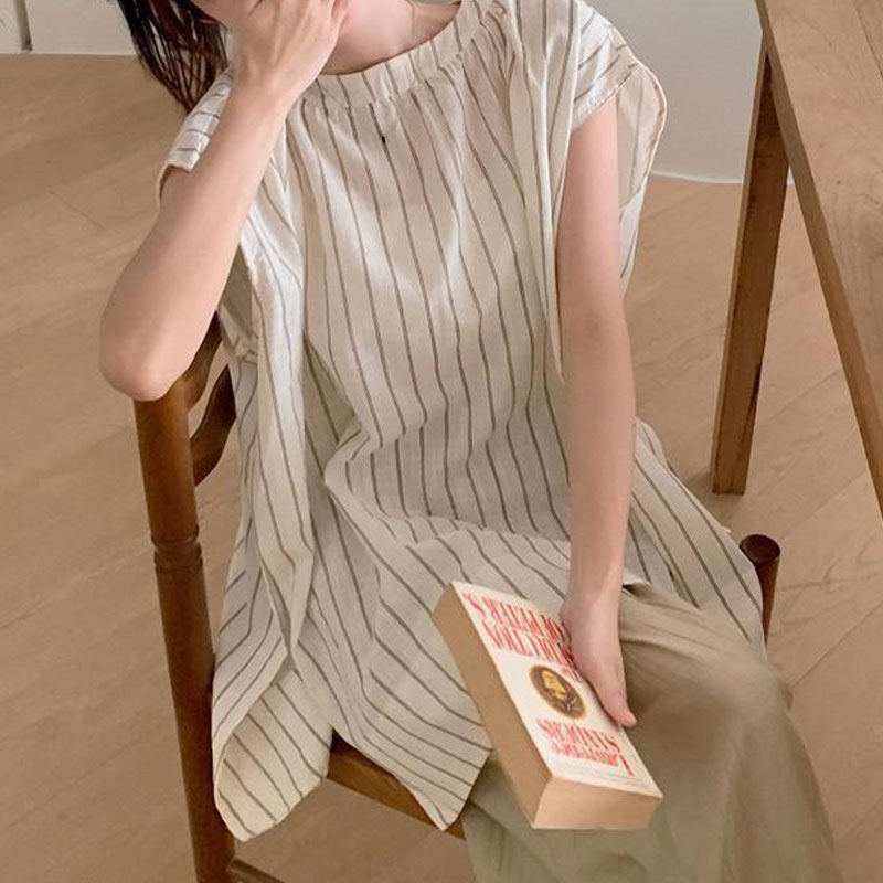 Summer Clothing Drop - Blus Bergaris Kasual Pakaian Wanita Tanpa