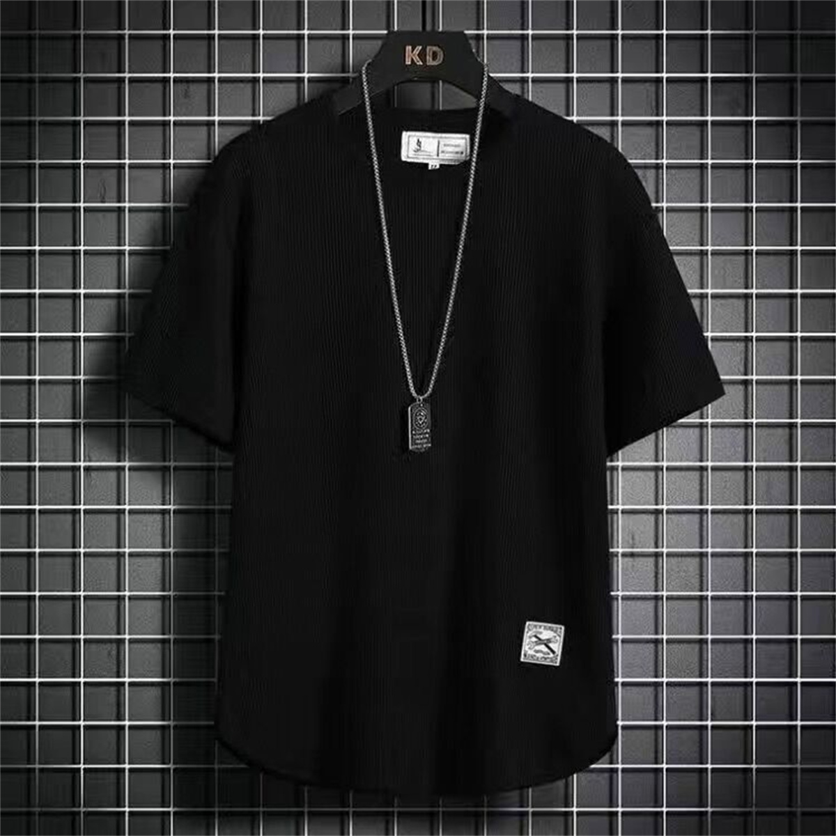 Kaus wafel hitam untuk pria ka - Summer Knit Clothing ulasan dan harga