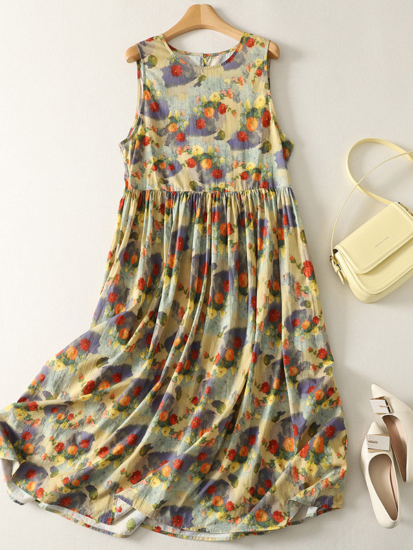 Gaun Maxi Motif Bunga Longgar  - Summer Clothing Vibes ulasan dan harga
