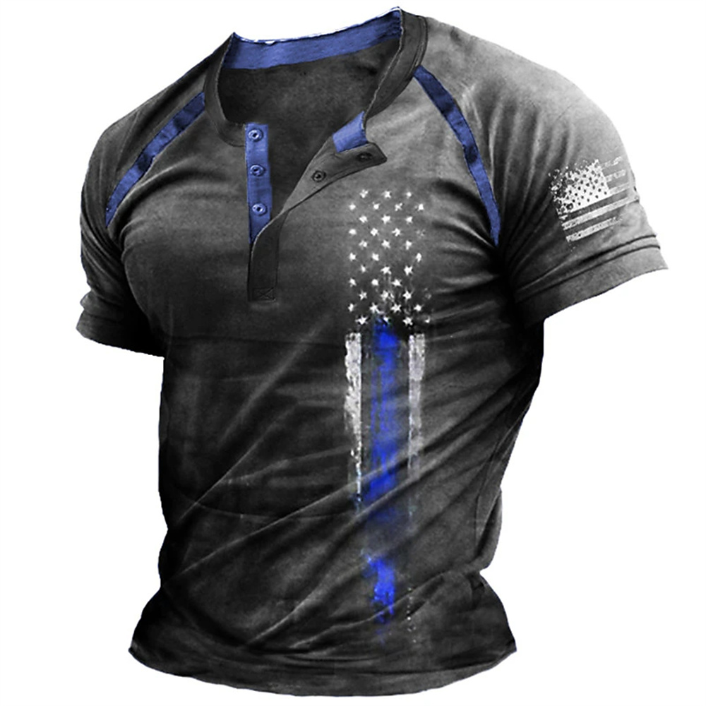 Kaos Henry Pria Motif Bendera  - Summer Knit Clothing ulasan dan harga