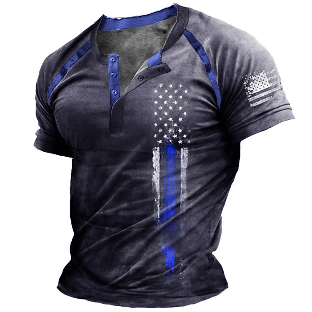 Kaos Henry Pria Motif Bendera  - Summer Knit Clothing ulasan dan harga