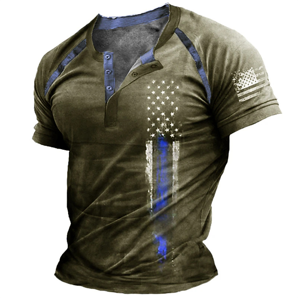 Kaos Henry Pria Motif Bendera  - Summer Knit Clothing ulasan dan harga