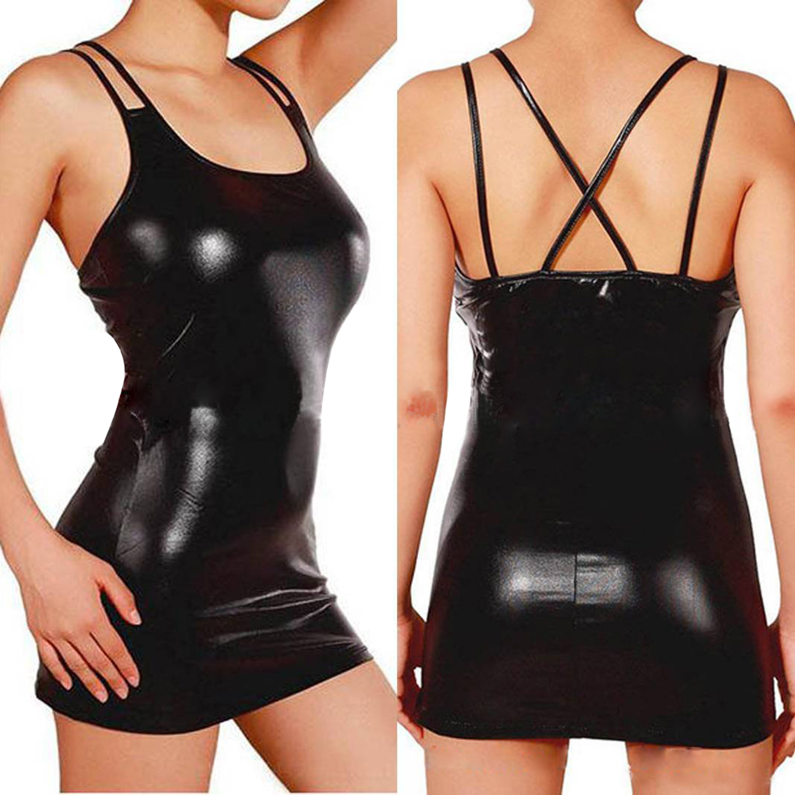 Gaun Mini kulit metalik Pu sek - Summer Clothing Women Uk ulasan dan harga