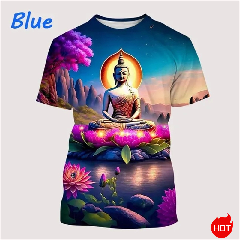 Kaus Harajuku motif 3D Buddha  - Summer Clothing India ulasan dan harga