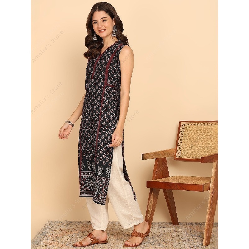 Atasan tunik kurta katun hitam - Summer Clothing India ulasan dan harga