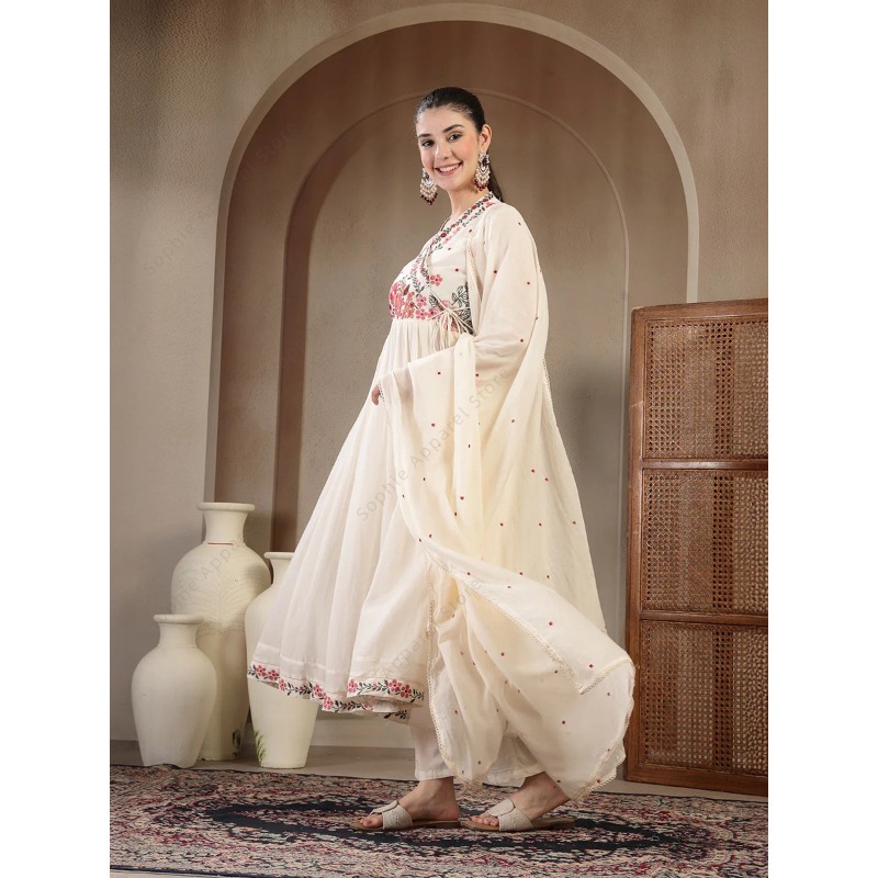 Set Kurti Anarkali Katun Putih - Summer Clothing India ulasan dan harga