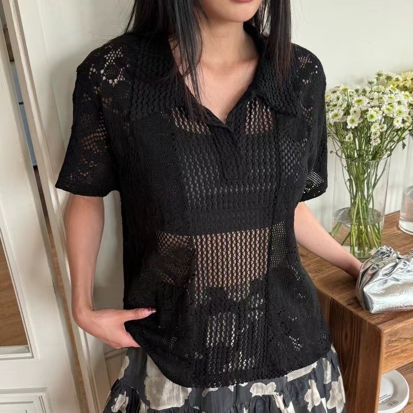 Kemeja Kerah Retro Berenda Wan - Summer Clothing Online ulasan dan harga